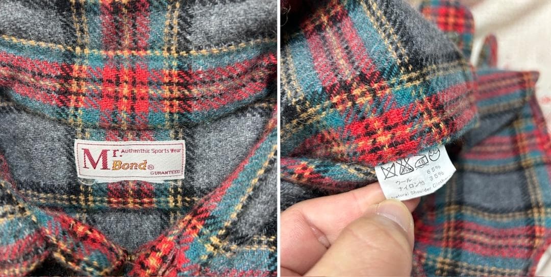 Mr.Bond タータンチェック チンスト付き ハーフジップウールシャツ S