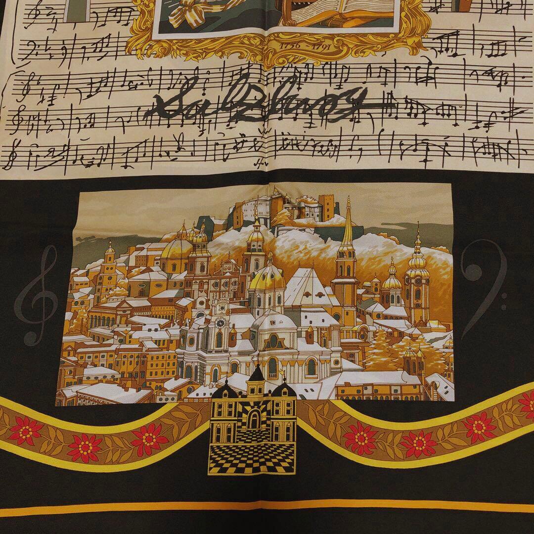 HERMES エルメス スカーフ カレ90 大判 黒 黄 ゴールド 音符 - メルカリ