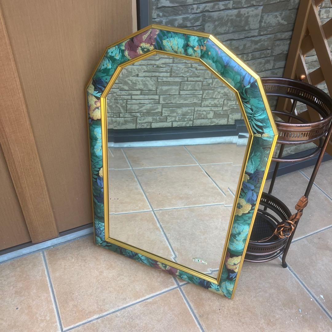 レア！　ドマンDemain イタリア製　ウォールミラー 　アンティーク　姿見　鏡 イタリアドマン社製 八角形壁掛けミラー 木製Demain Italy ウォール