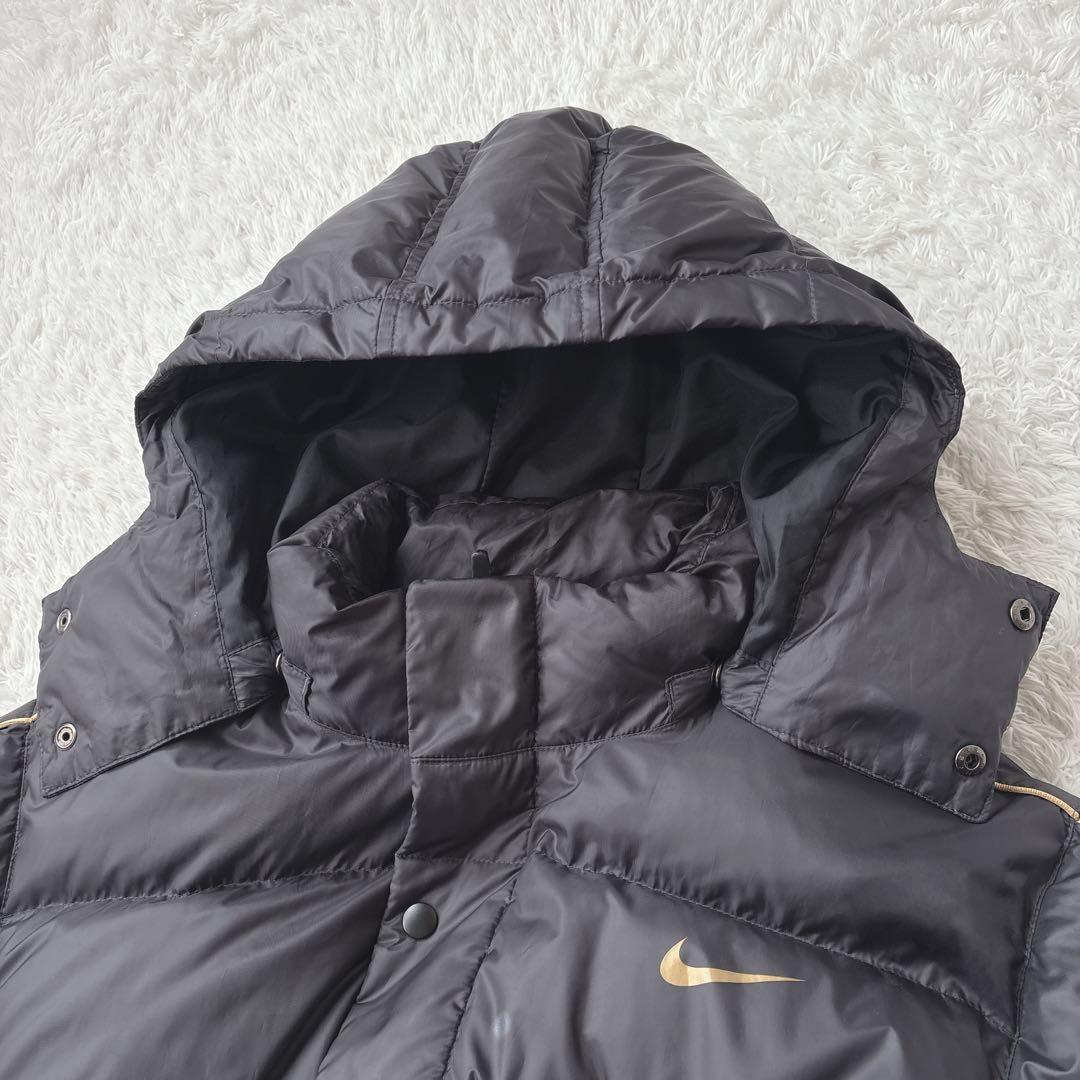 NIKE ダウンコート ベンチコート XL 黒 フード付 ゴールドスウィッシュ