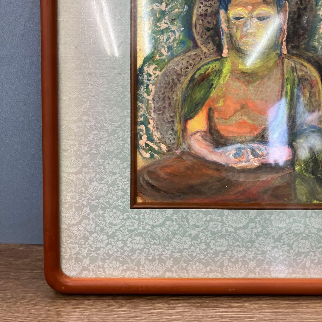 縁起物 仏像 絵画 木彫風 額装 阿弥陀如来 坐像 和モダン インテリア 壁掛け
