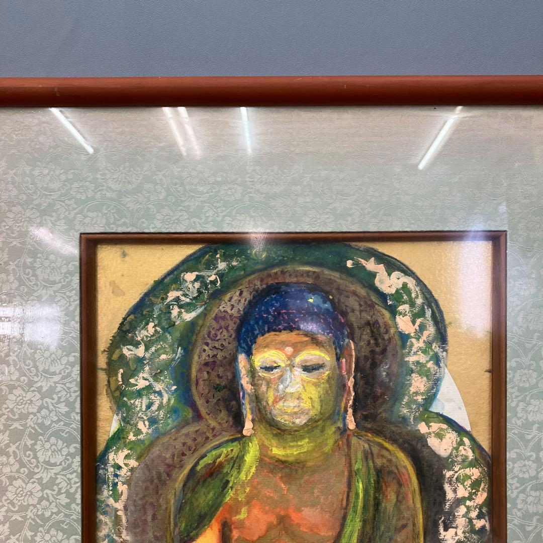 縁起物 仏像 絵画 木彫風 額装 阿弥陀如来 坐像 和モダン インテリア 壁掛け