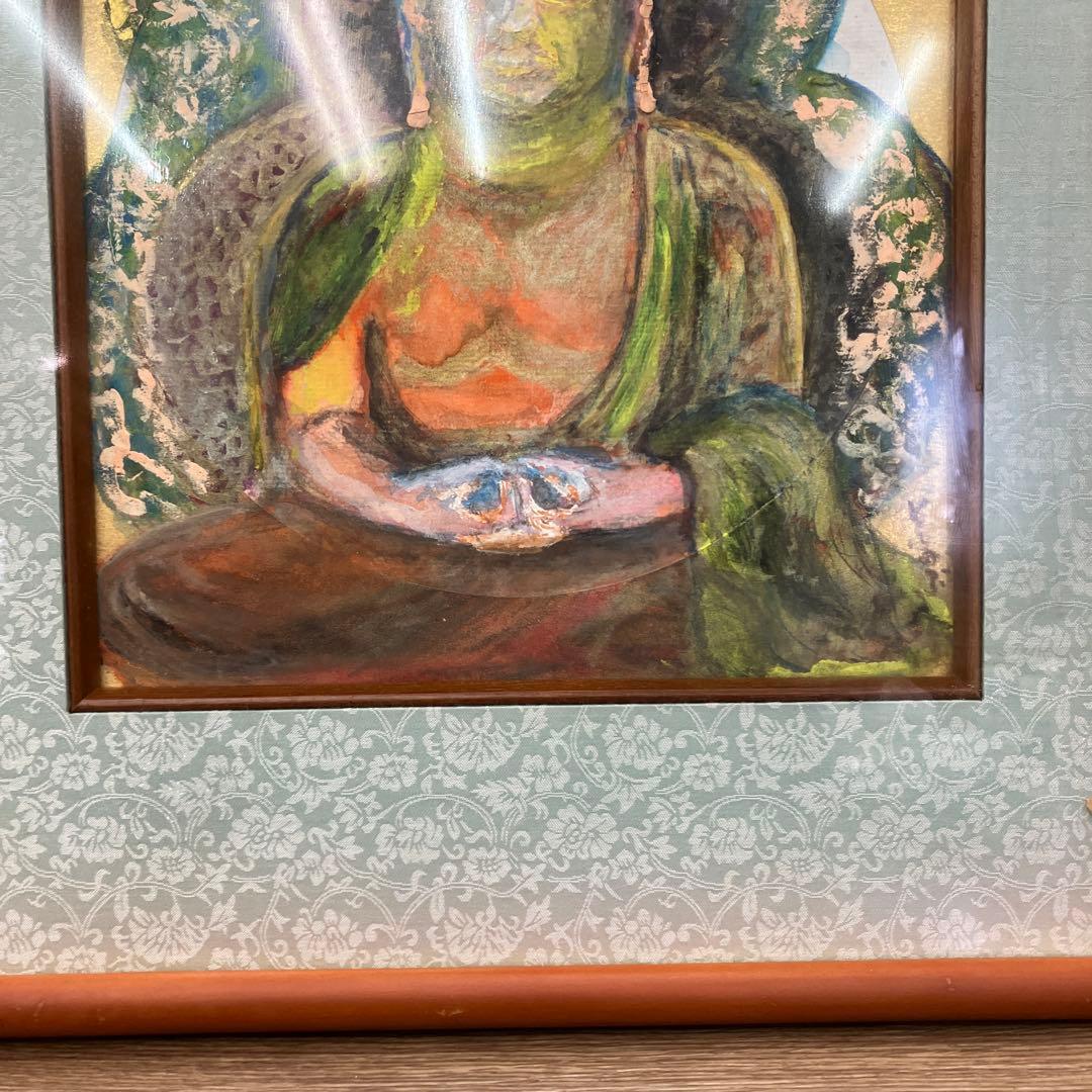 縁起物 仏像 絵画 木彫風 額装 阿弥陀如来 坐像 和モダン インテリア 壁掛け