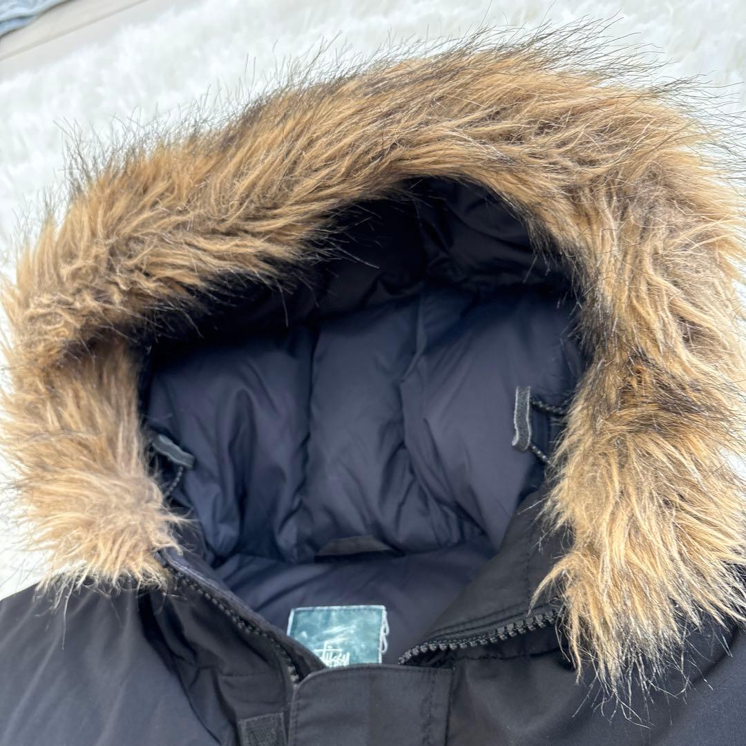 90's old STUSSY フードダウンジャケット フード口フェイクファー付