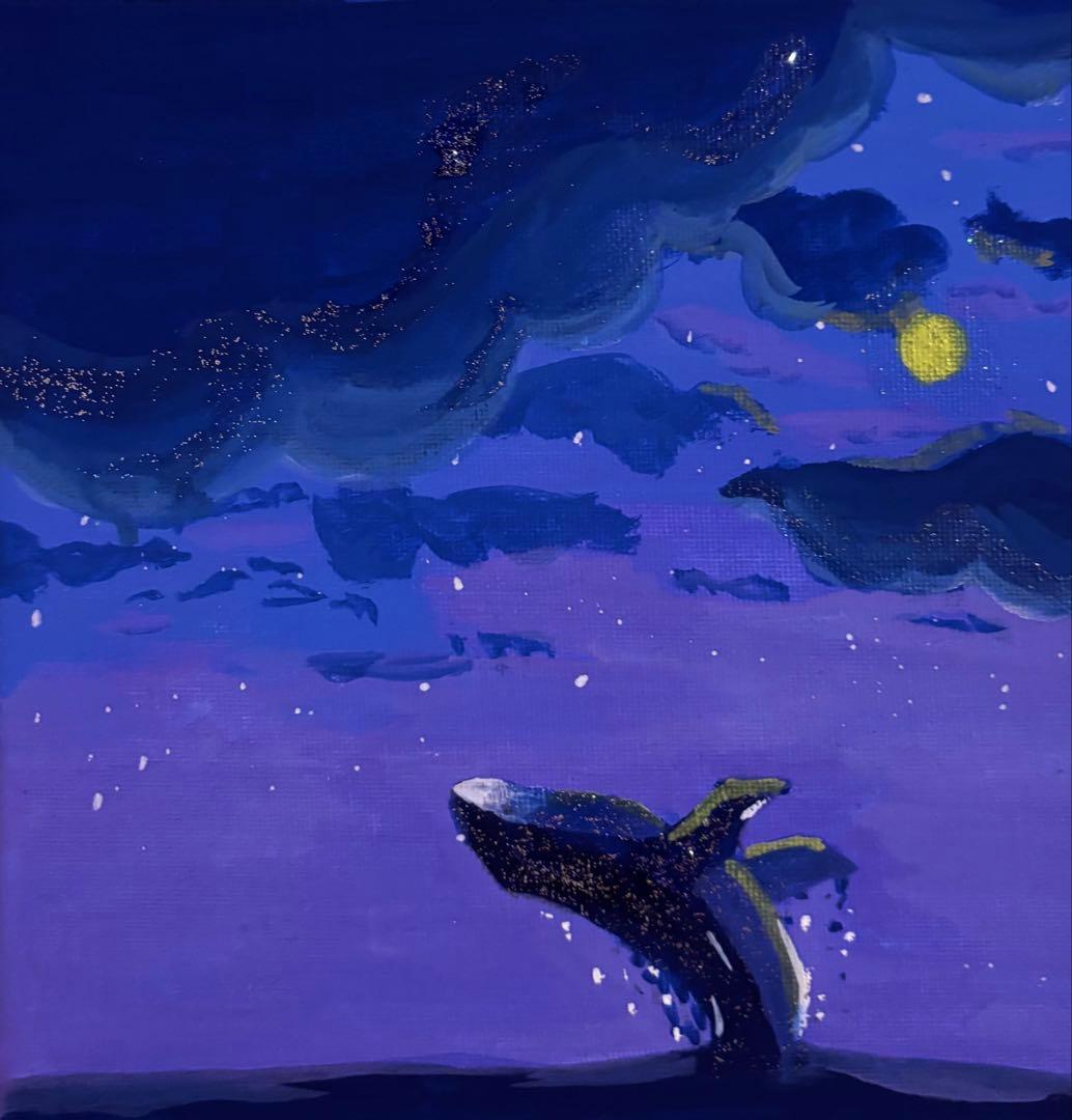 原画】くじら 月 海 夜 空 絵画 イラスト ハンドメイド - メルカリ