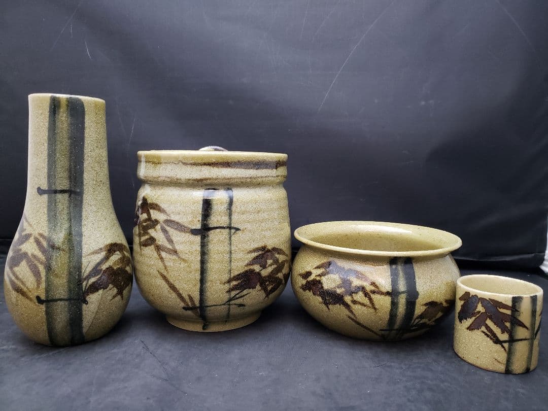 絵唐津皆具 古川華山作 清寂 茶道具 水指 建水 蓋置 花器 竹柄 - メルカリ