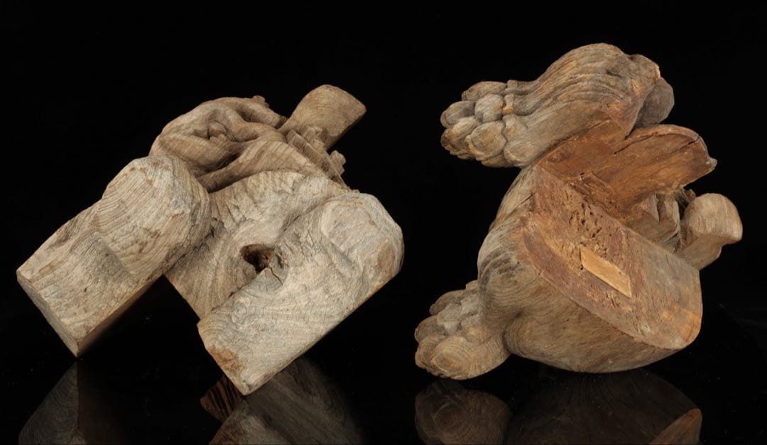 石川雲蝶 木彫 獅子木鼻 阿吽 一対 仏教美術 彫刻 神社仏閣 古美術