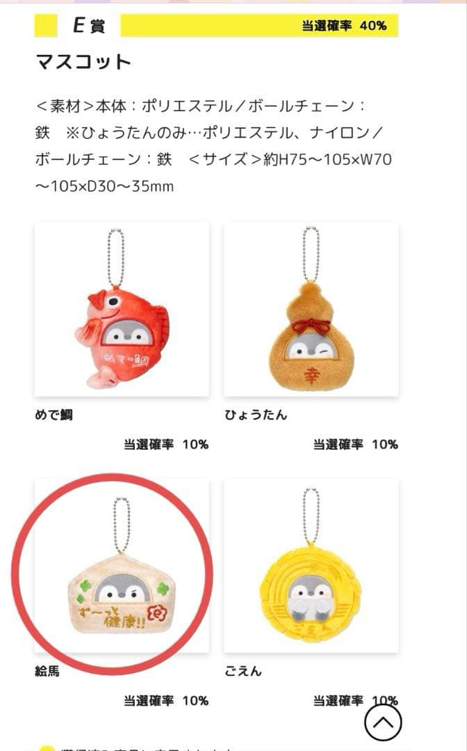 コウペンちゃん　幸運くじ　A賞　B賞　C賞　D賞　E賞