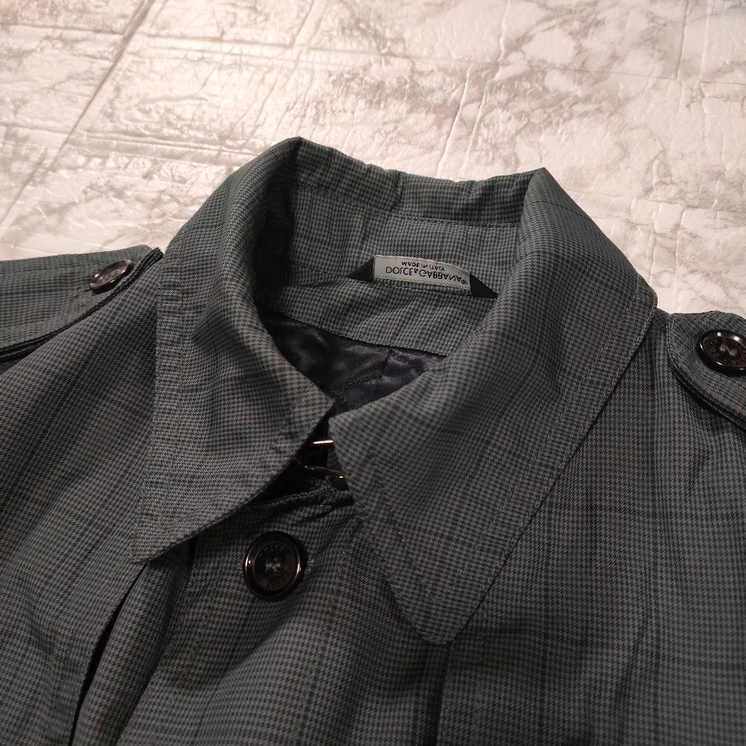 DOLCE&GABBANA 千鳥格子柄トレンチコート ベルテッド グレー 44