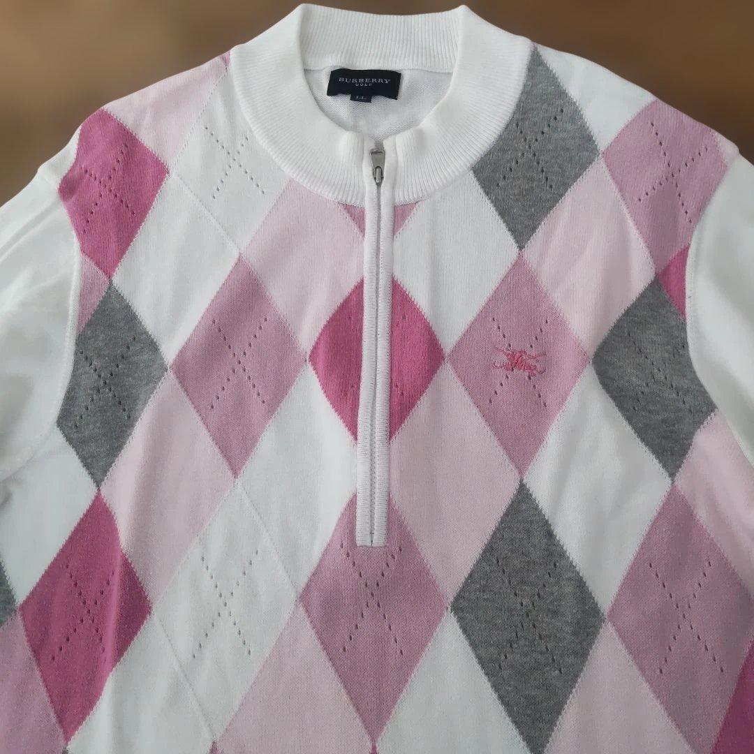 日本製】BURBERRY GOLF アーガイルニットハーフジップ LL三陽商会