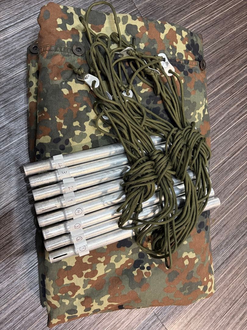 値下】ドイツ軍 パップテント 軍幕 前面ジッパー加工済／蚊帳・ロープ