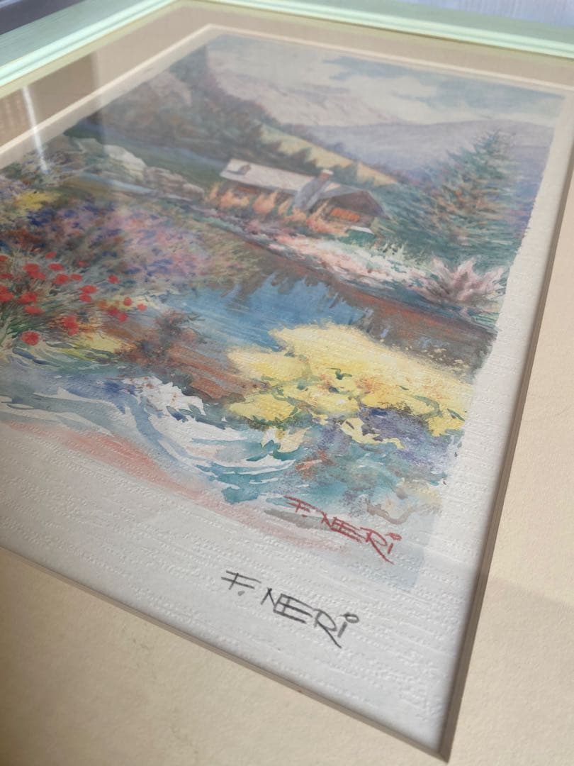 F. NERI 水彩画 Grazia della Folla 風景画　額縁