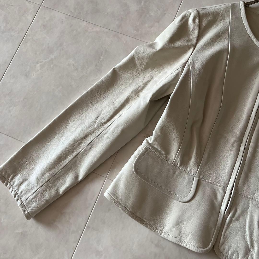 極美品✨PLATINEプラティーヌ ラムレザーノーカラージャケット 本革羊革38