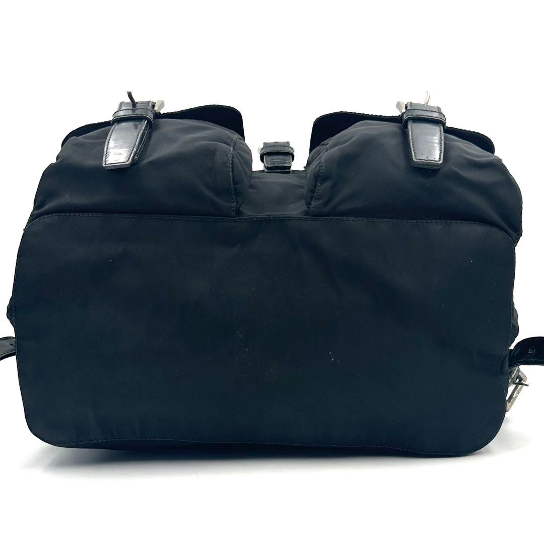 《良品》PRADA 三角ロゴ Wポケット ナイロン レザーリュック デイパック
