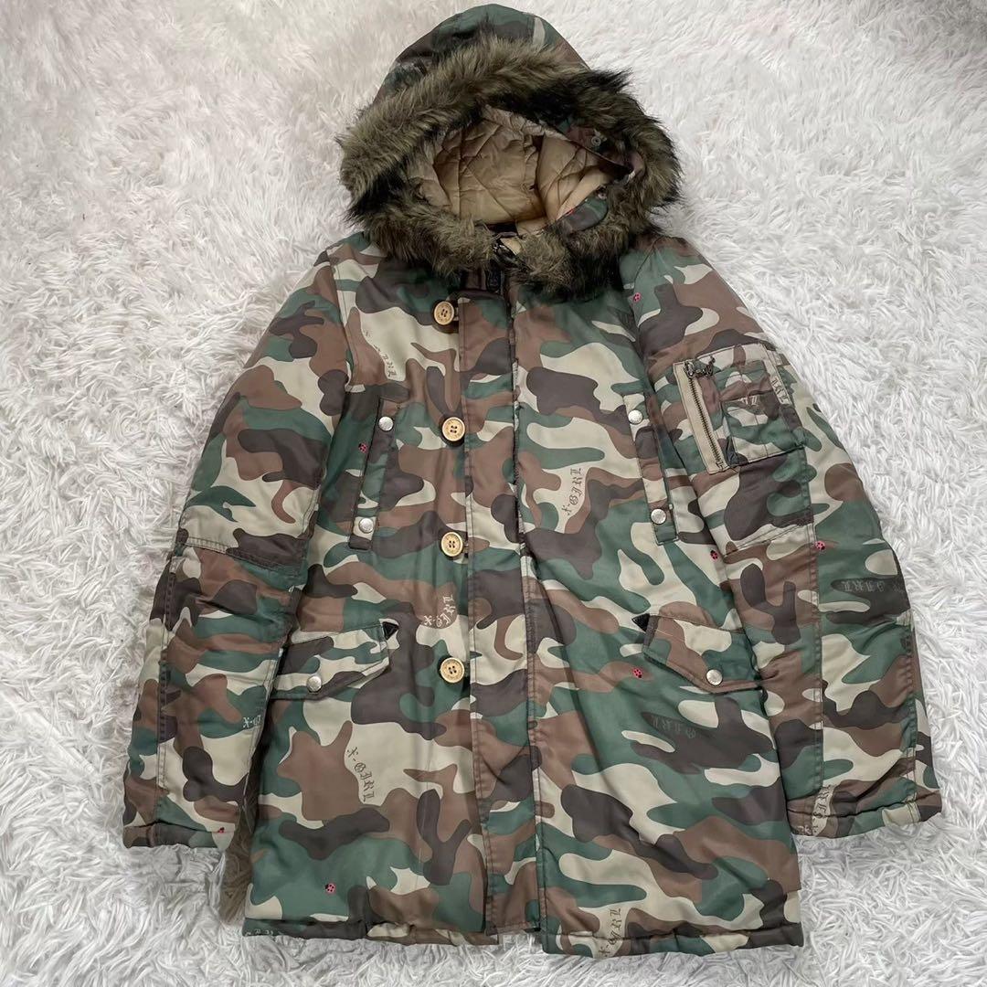 x-girl エックスガール(2)フードファー 迷彩 カモフラ ダウン
