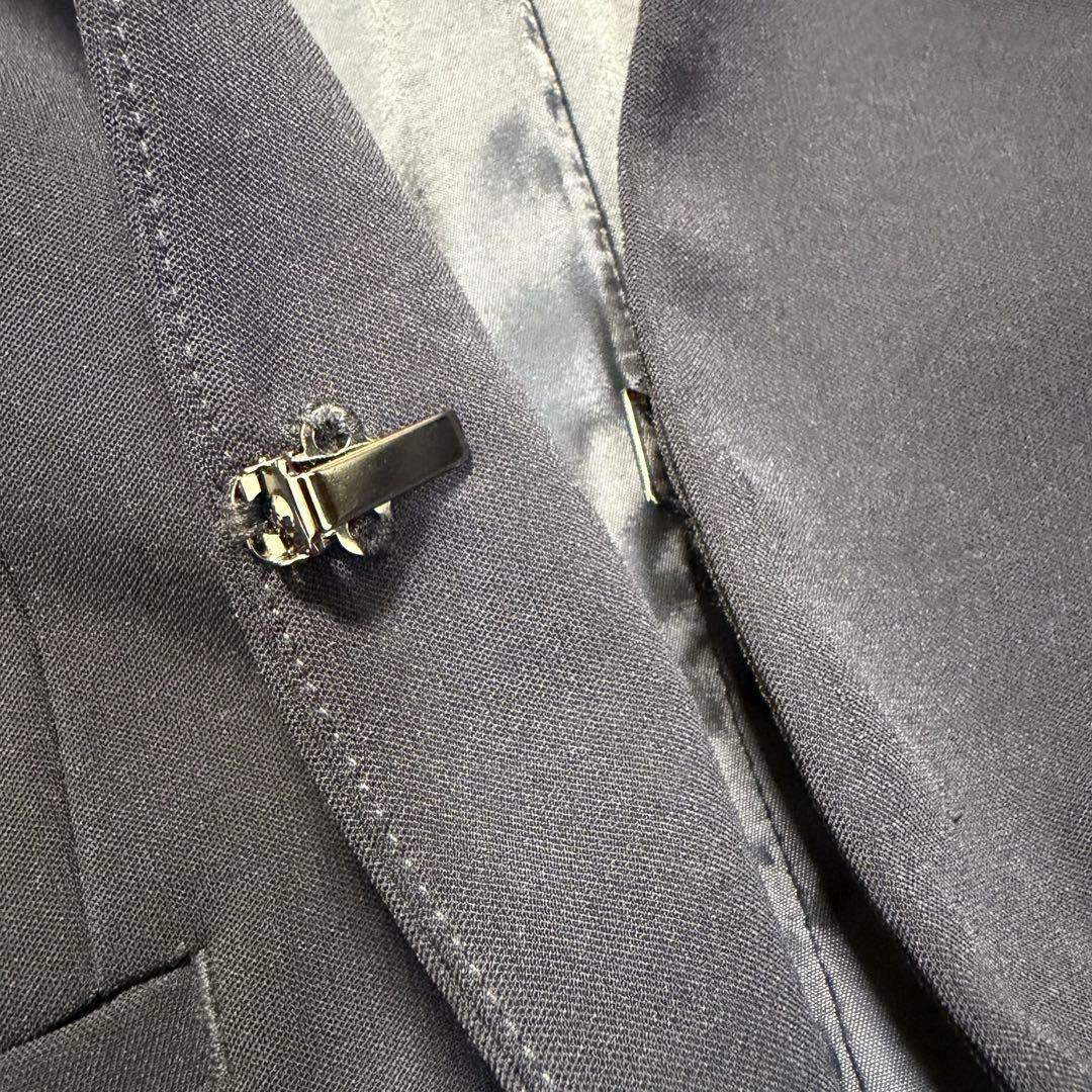 PLST セットアップ ストレッチ ノーラペル テーパード ネイビー S