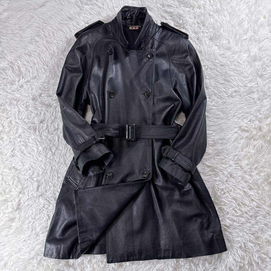 ヴィンテージ】イタリア製レザー 羊革 レザートレンチコート ベルト