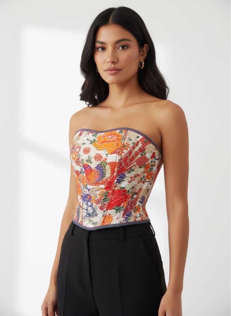 着物リメイクコルセットビスチェ 和風 和柄 着物帯 - メルカリ