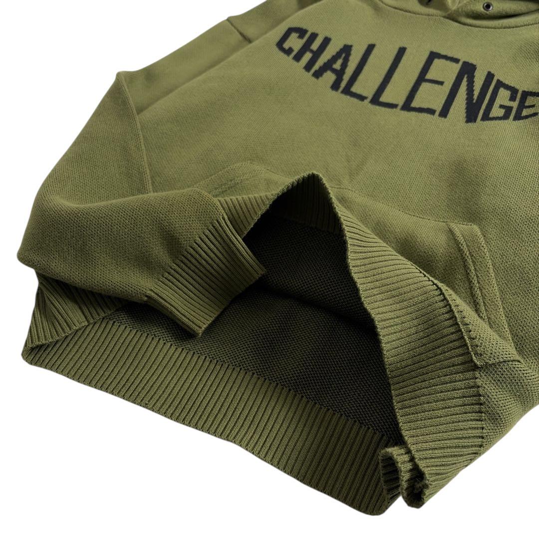 美品 チャレンジャー コットンニット パーカー M カーキ ロゴ - メルカリ