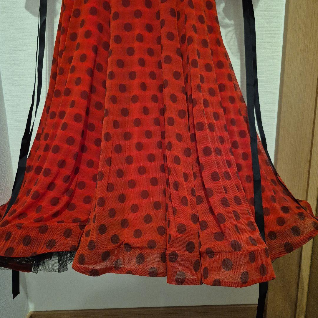 社交ダンス スタンダードドレス 赤と黒の水玉模様ドレス S～M - メルカリ