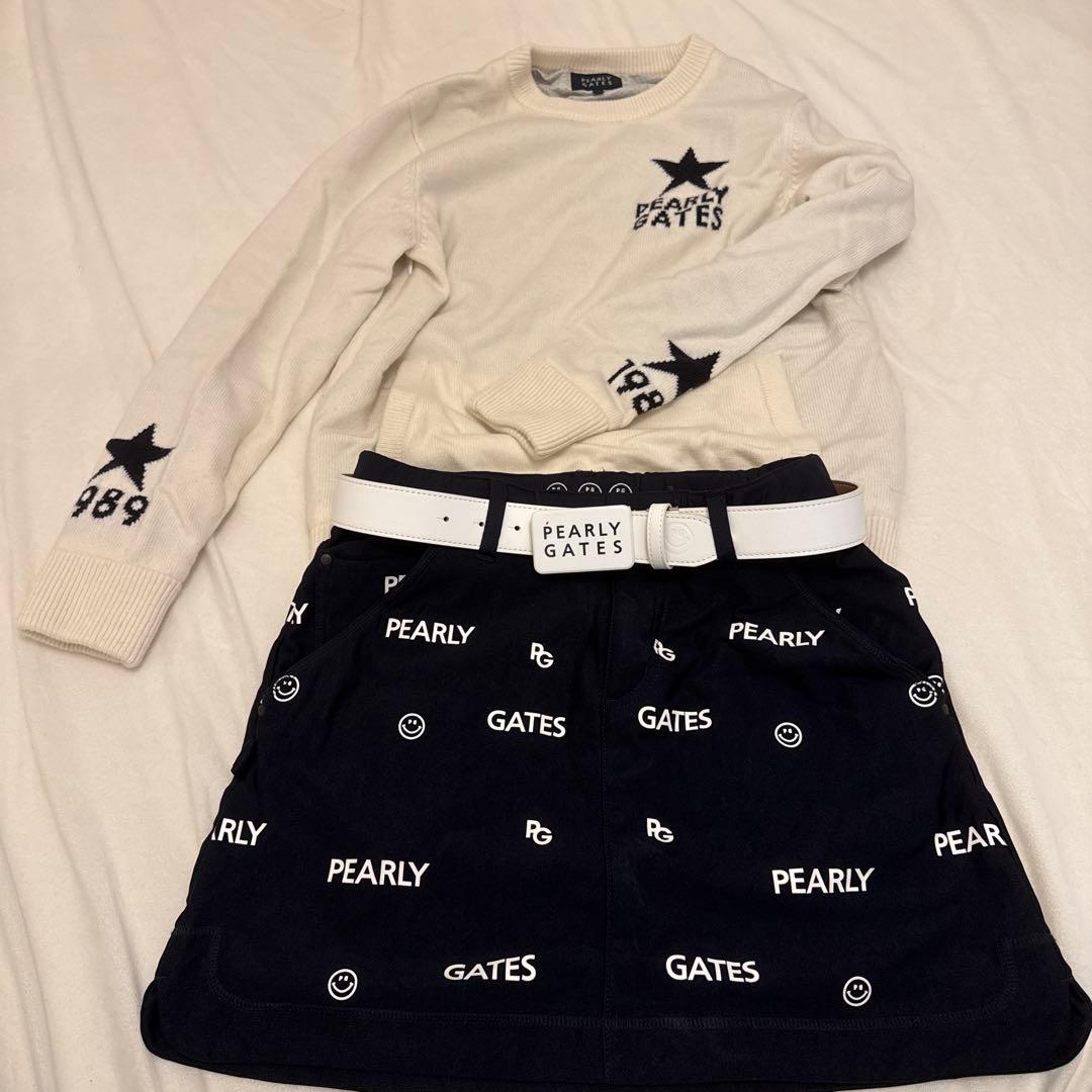 PEARLY GATES セーターとスカートセット PEARLY GATES（パーリーゲイツ） ニット セーター 12G部分ジャガード