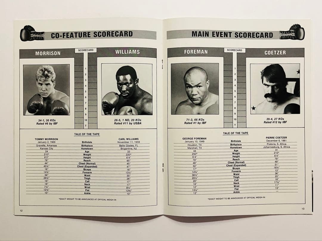 ボクシングパンフ '93 ジョージ・フォアマン&トミー・モリソン ダブル