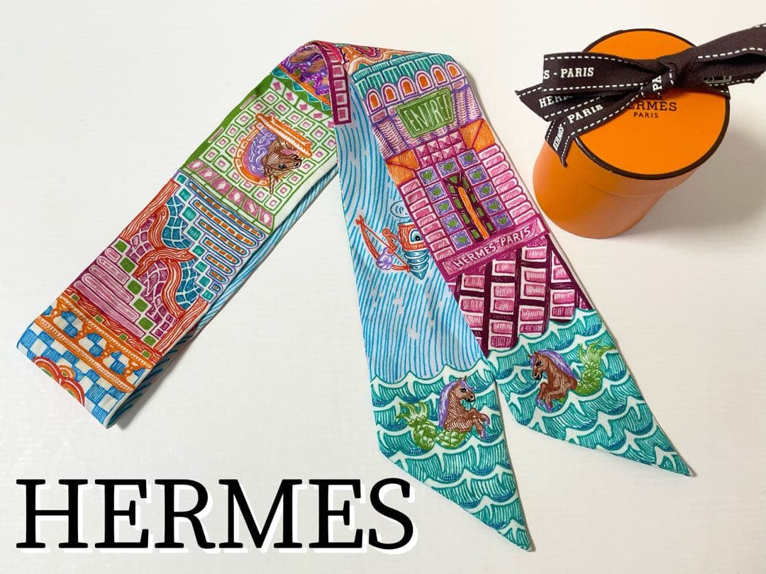 【早い者勝ち！】HERMES ツイリー スーパーシルククエスト マルチカラー ツイリー スーパー・シルク・クエスト ピンク[] Twilly Super Silk