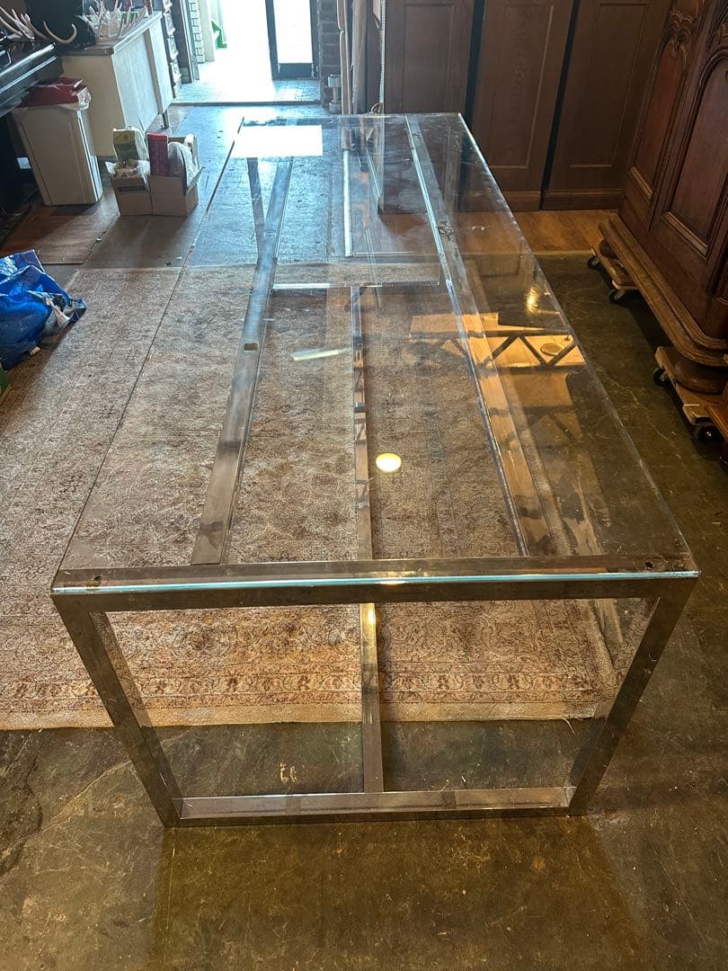 東京都内23区配送無料】240cm ガラステーブル 事務 デザイナーズ 机