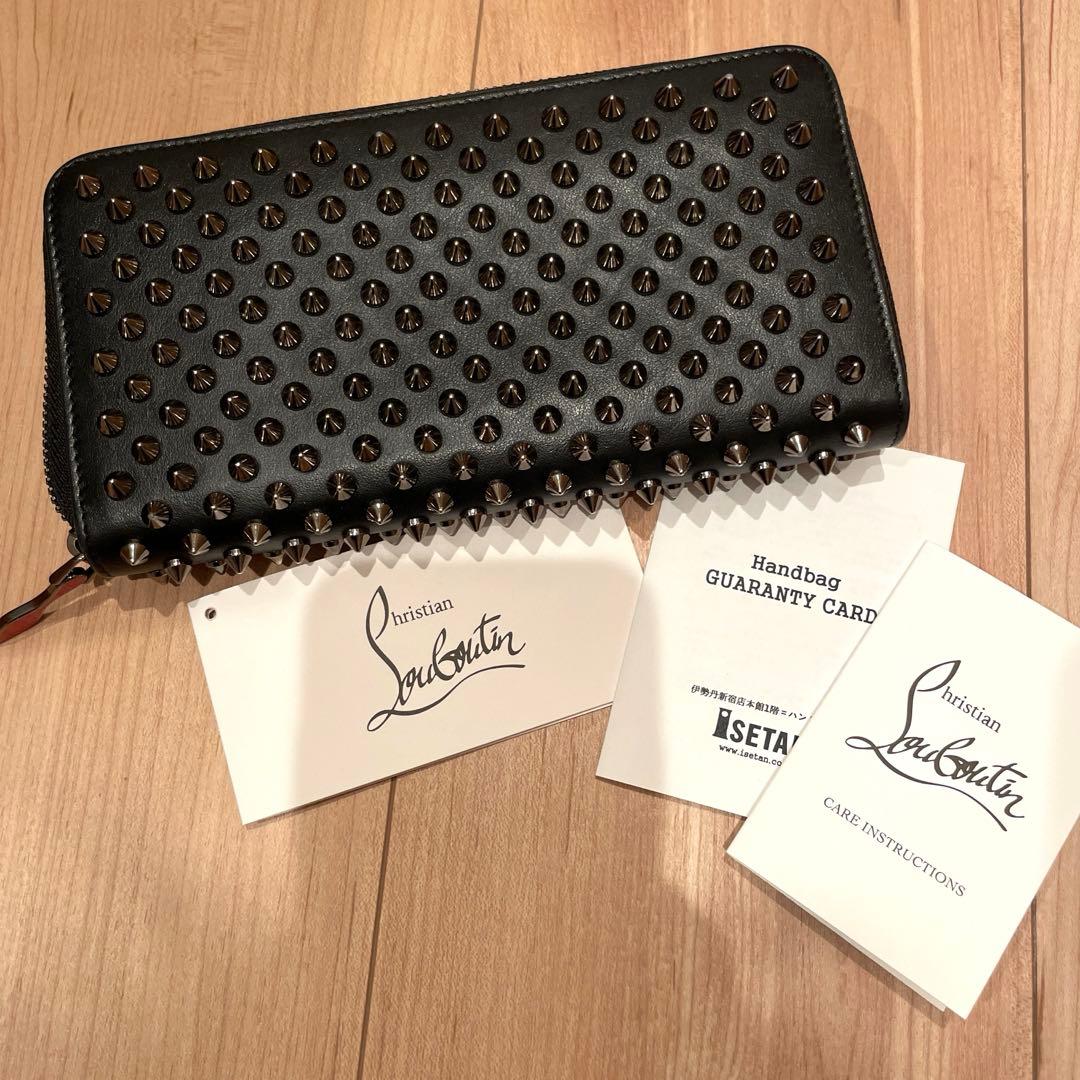 クリスチャンルブタン】スタッズ 黒長財布 箱リボン袋 保証書付き