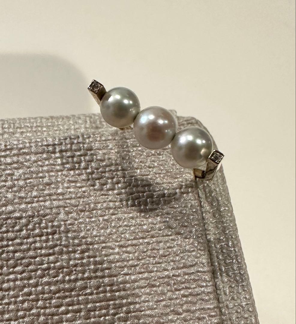 3連 パール ダイヤモンド リング 10K ops toroise トロワゼ11 期間限定