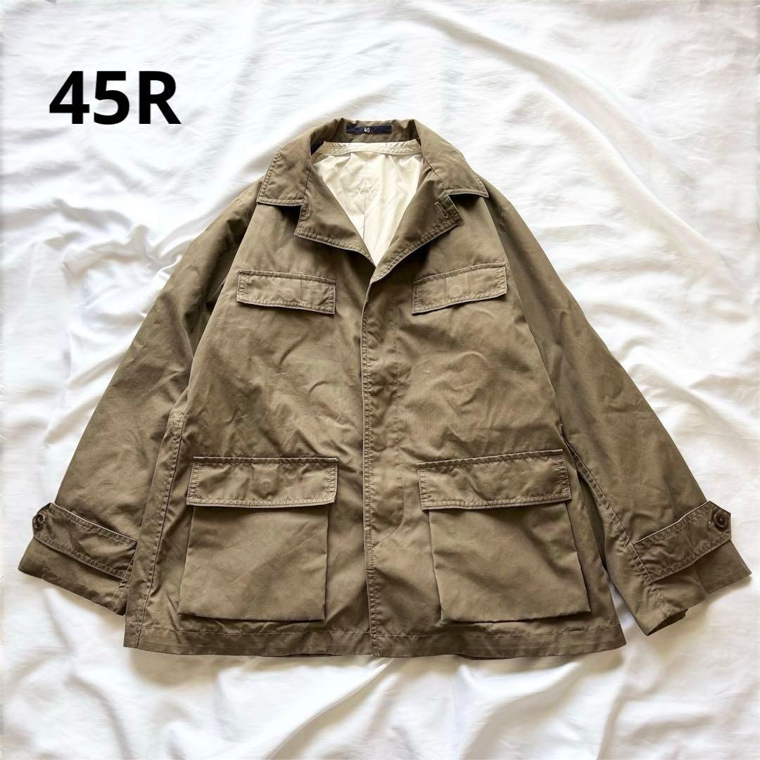 【極美品】　45r 綿ナイロンオックスフォードハーフブルゾン　2way カーキ 極美品】 45r 綿ナイロンオックスフォードハーフブルゾン 2way カーキ