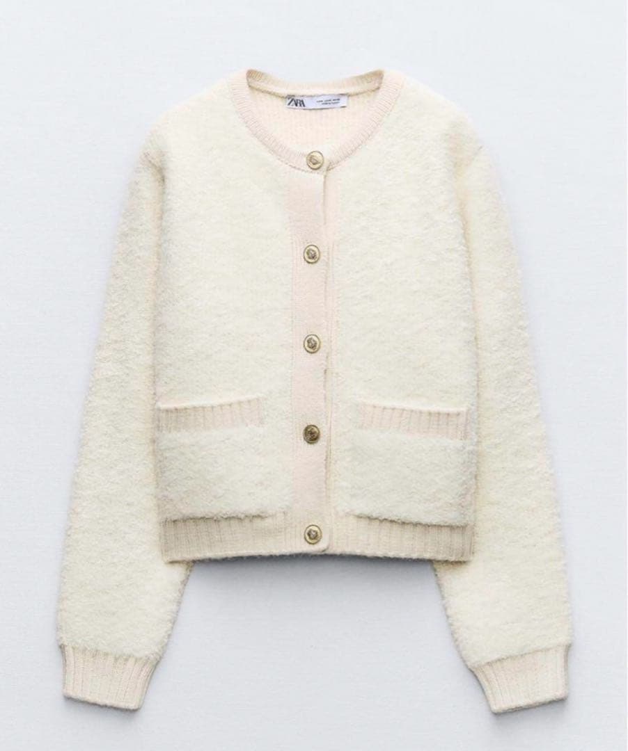 新品未使用タグ付き】ZARA ブークレニットカーディガン - メルカリ