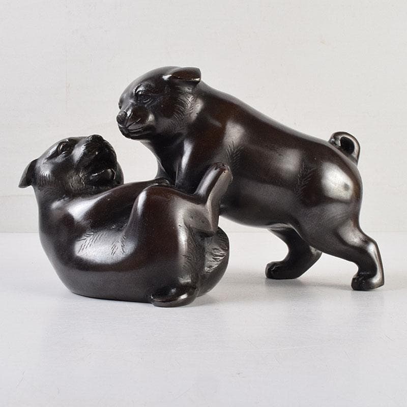 金工師 秀山作 鋳銅 戯れる子犬 置物 共箱 M R9214 - メルカリ