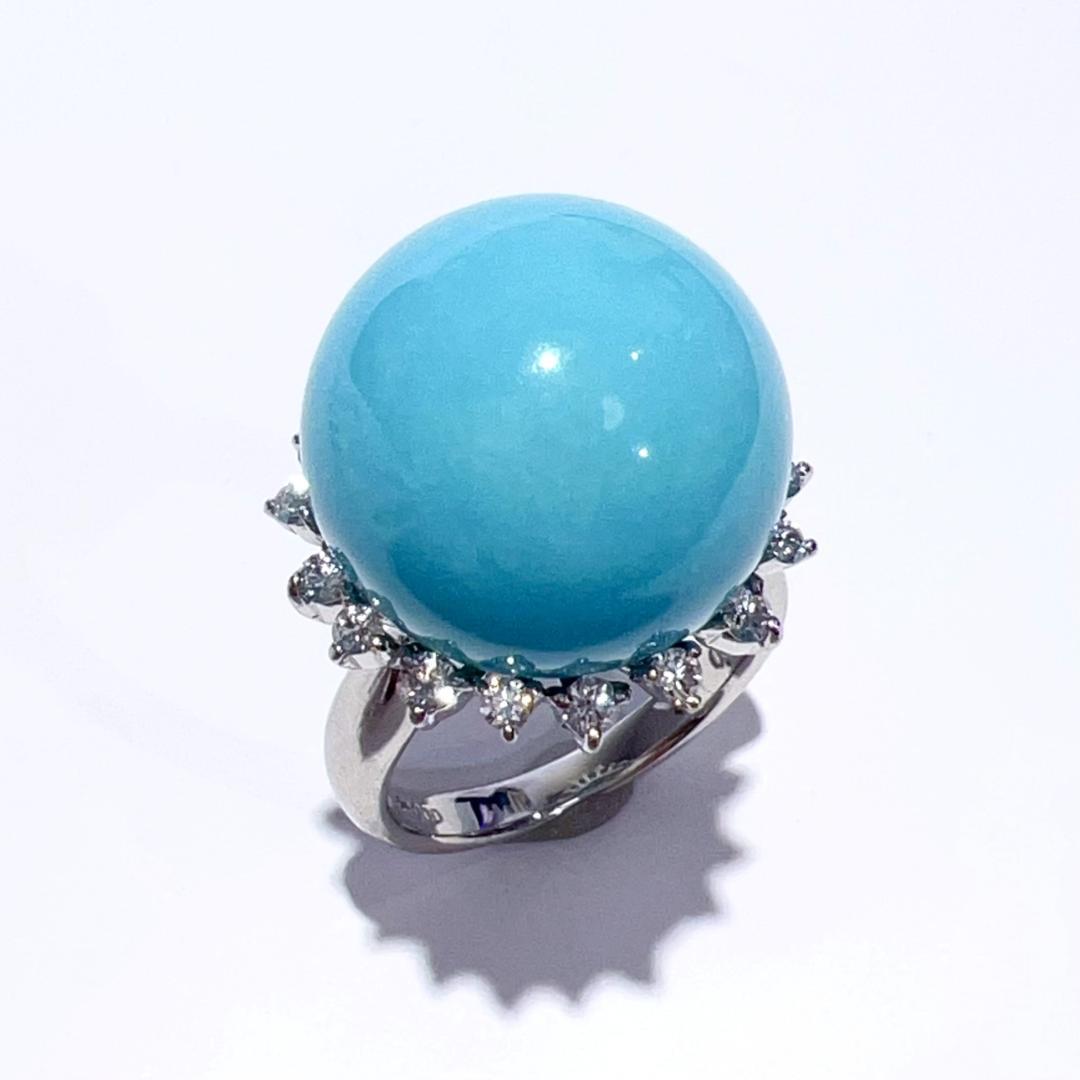 Pt900 天然 ナチュラル ターコイズ ダイヤ リング 鑑別 12.4g 美品