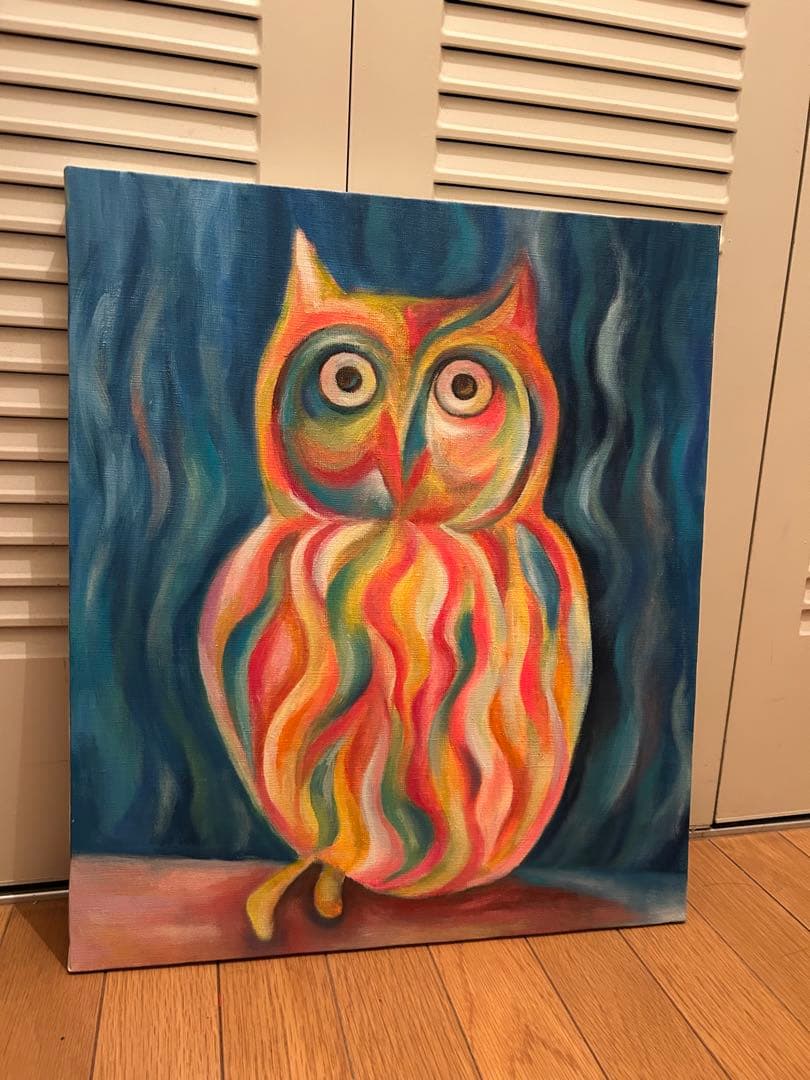 幸運を呼ぶフクロウART・油絵・原画・油彩画・インテリア・アニマル