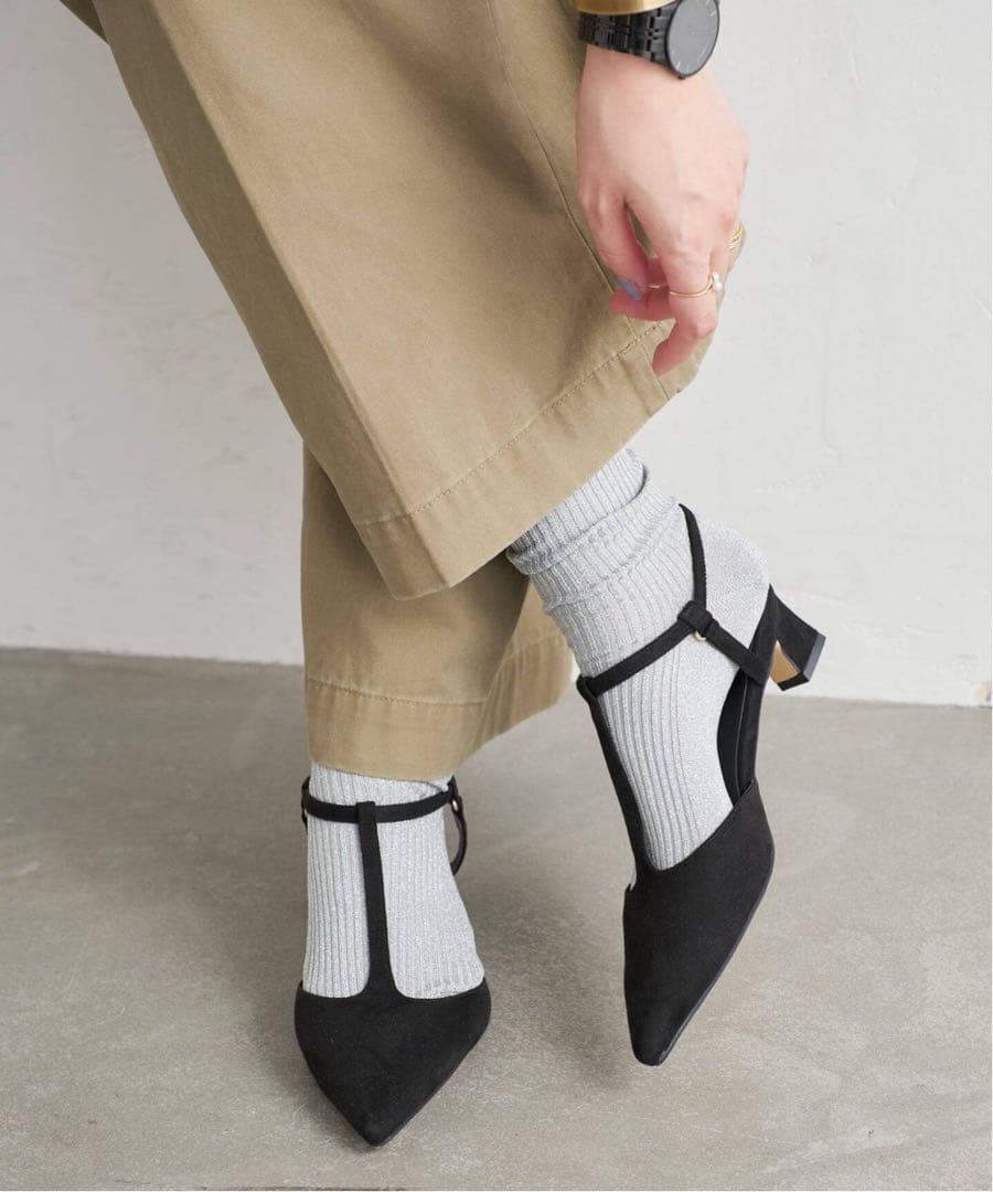 LE TALON ルタロン 4cmTストラップパンプス ブラック 22.5cm