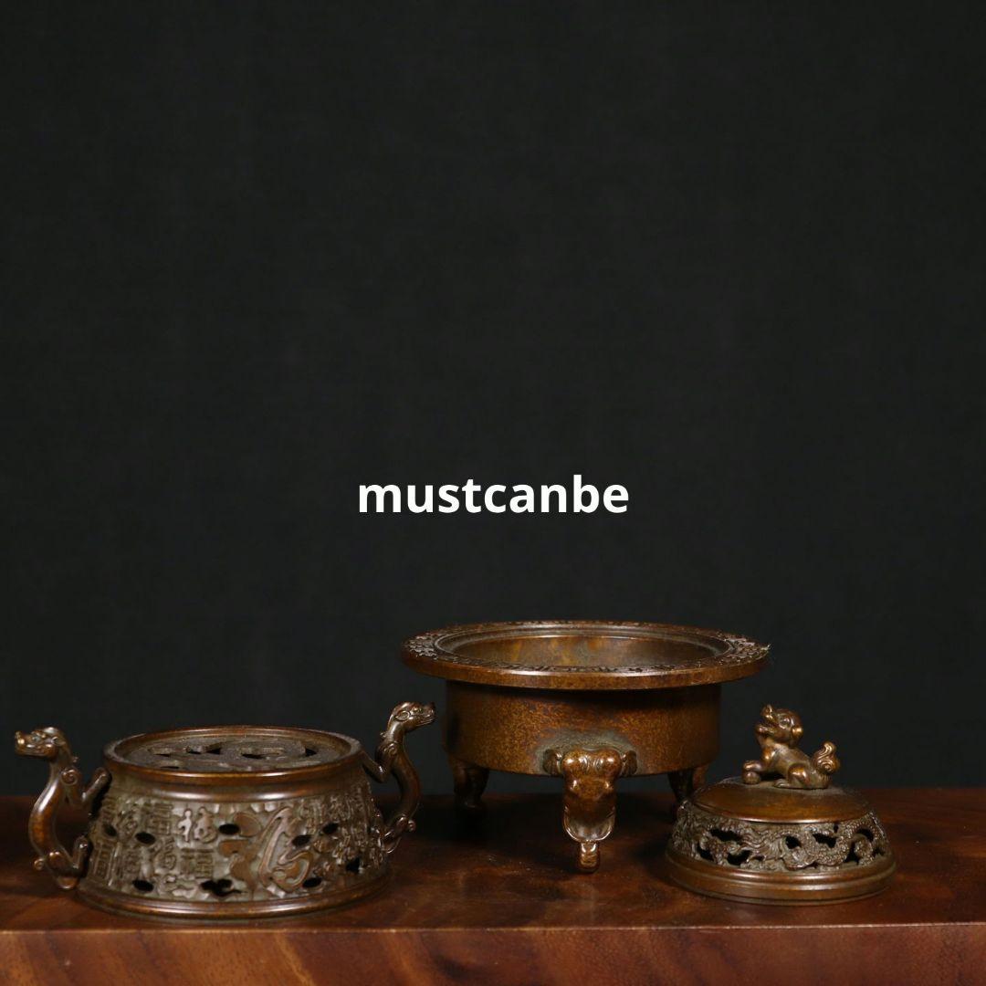 香炉 銅器 チ竜耳三象足炉 三層篆香炉 希少品 茶道具