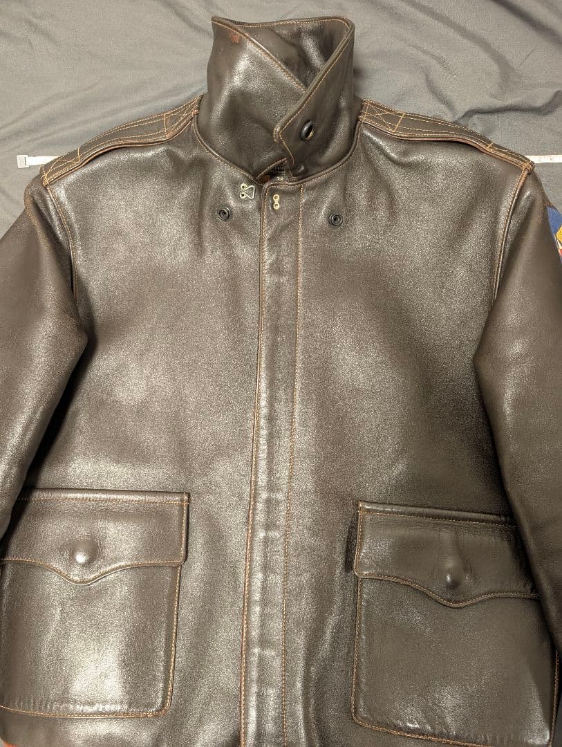 大幅値下☆希少M品番☆バズリクソンズ A-2 エアロレザー 赤リブ 馬革