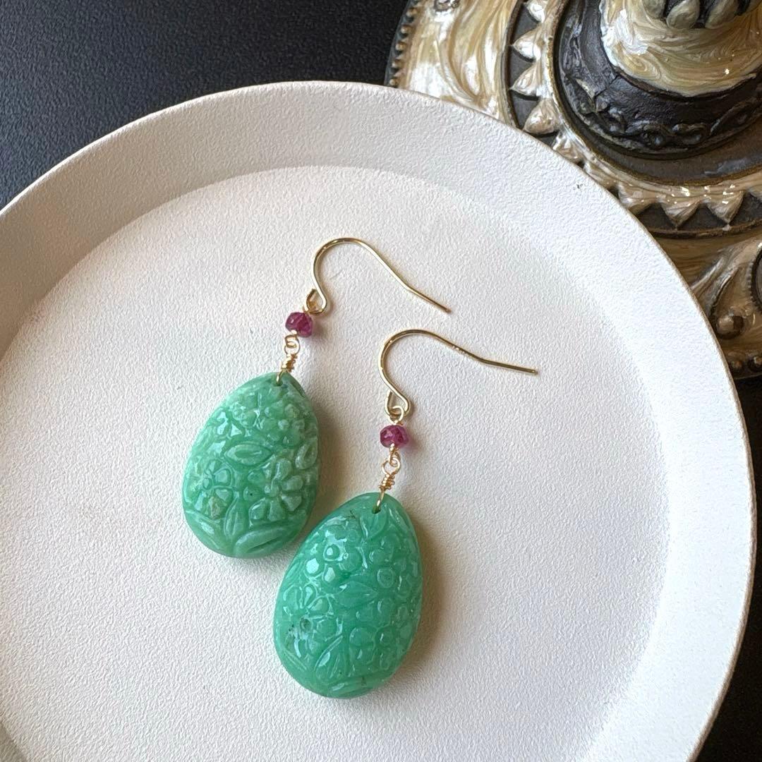 《ｔａｍａ☆彡》クリソプレーズフラワーガーデンカービング＊チャーム