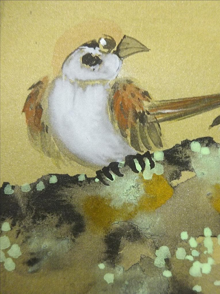 真作】掛軸 三浦大幹『竹に雀図』絹本 肉筆 共箱付 掛け軸 w053019