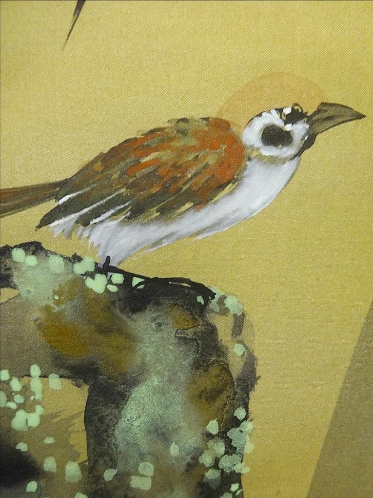 真作】掛軸 三浦大幹『竹に雀図』絹本 肉筆 共箱付 掛け軸 w053019