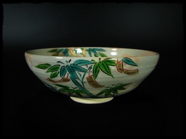 平安 紫峰 茶碗 刷毛目 竹 茶道具 c308