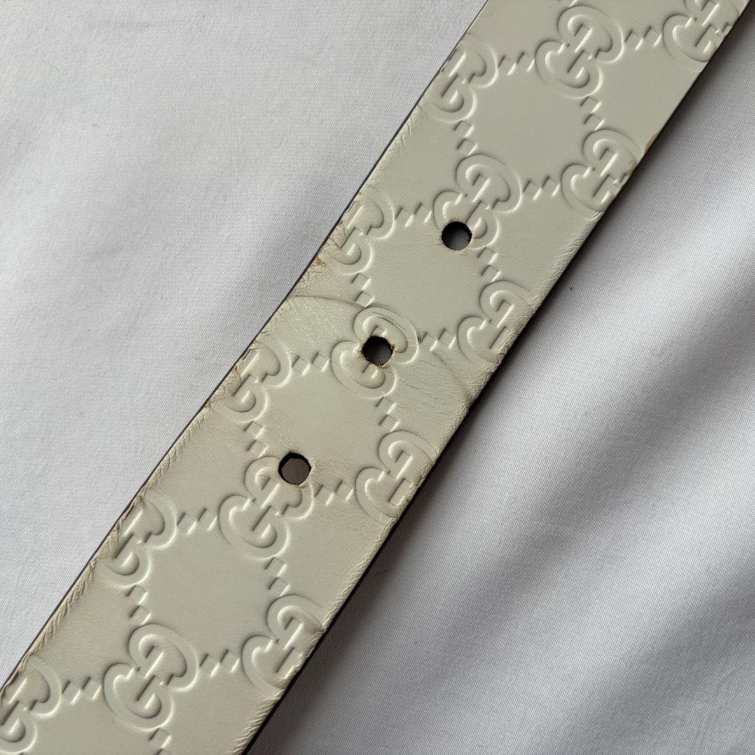 良品 GUCCI グッチ シマ レザーベルト 型押し ホワイト 80-85 - メルカリ