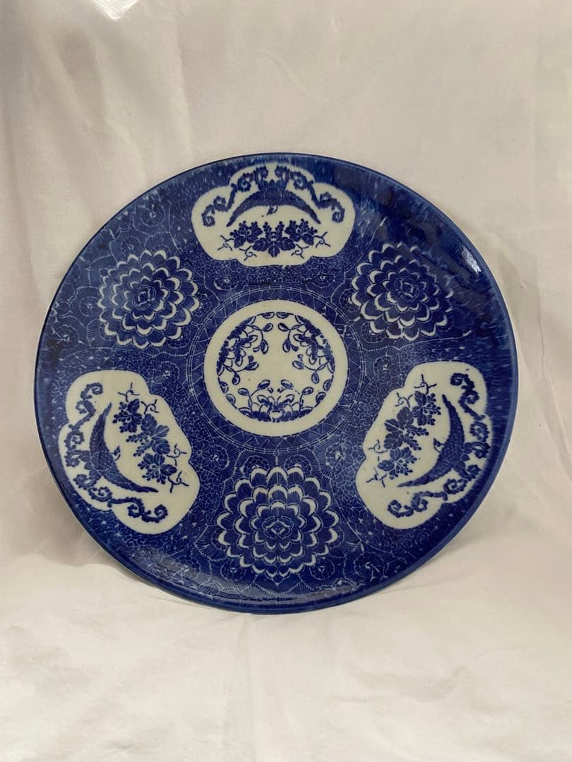 古伊万里 大皿 直径35 cm 染付 手描き インテリア 時代物 飾り皿