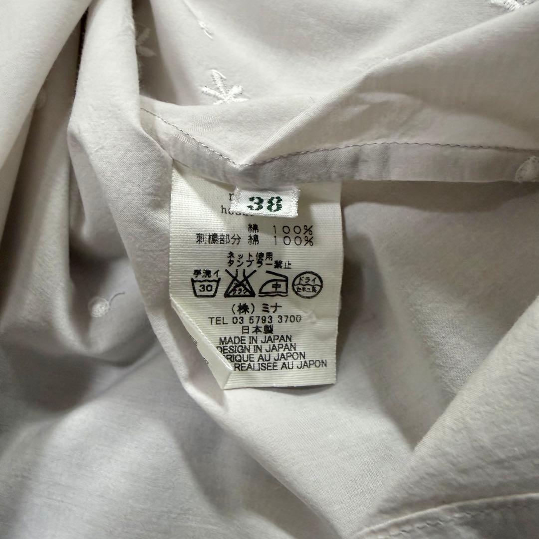 ミナペルホネン hoshi*hana 長袖シャツ 花柄刺繍 コットン 丸襟 38