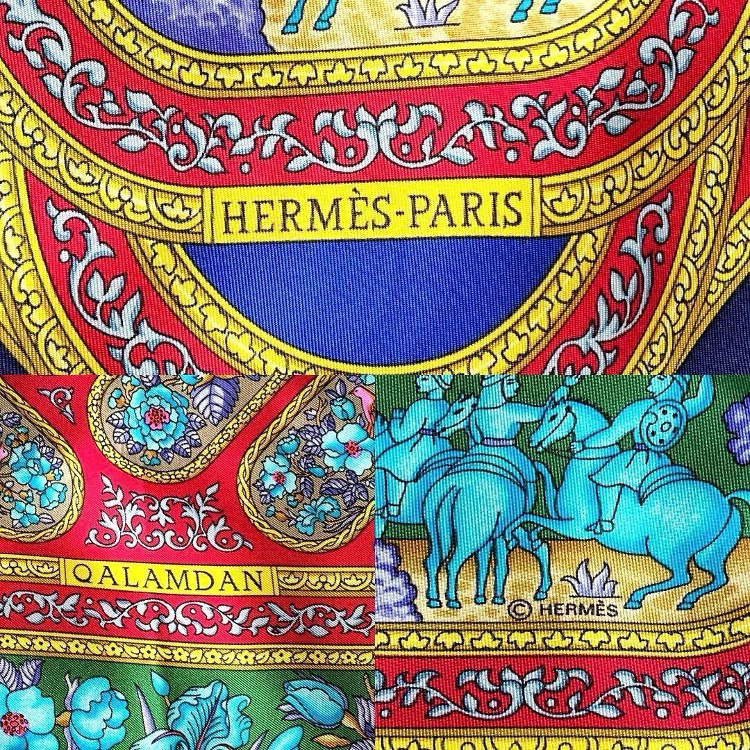 極美品 HERMES カレ90 Qalamdan ネイビー×レッド騎馬モチーフ - メルカリ