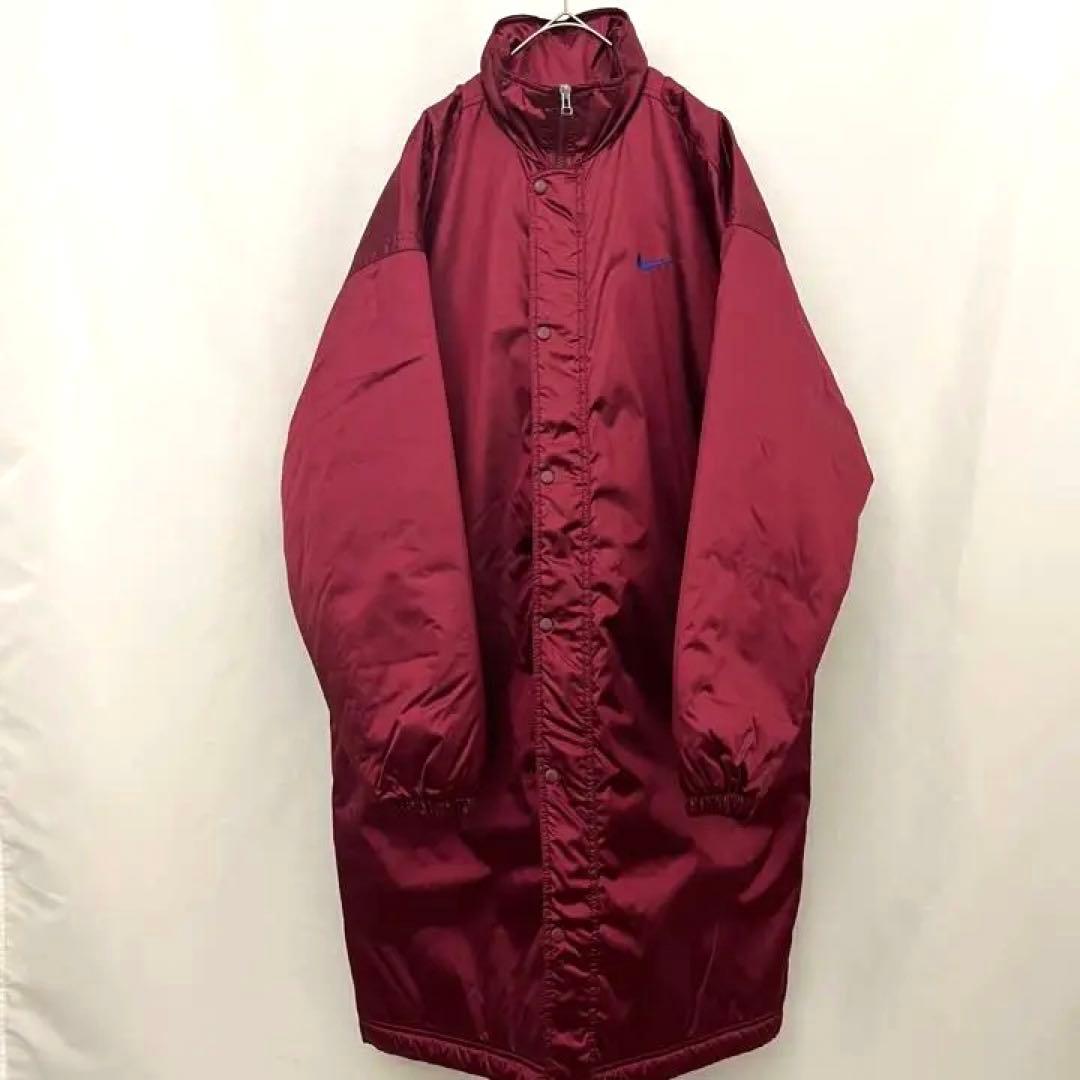 NIKE】 ナイキ ベンチコート 90s 銀タグ 刺繍 ダウン ワインレッド