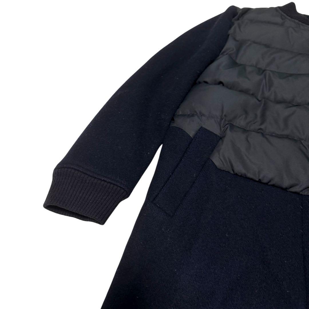 MUVEIL 異素材切替 ダウンコート ノーカラー ブラック ウールコート 36