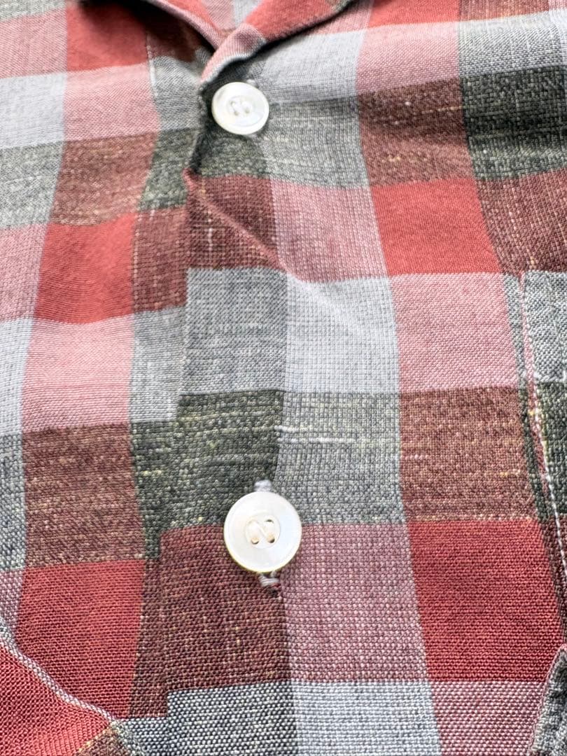 50s 60s コットン (レーヨン混？) チェック ビンテージ 開襟シャツ
