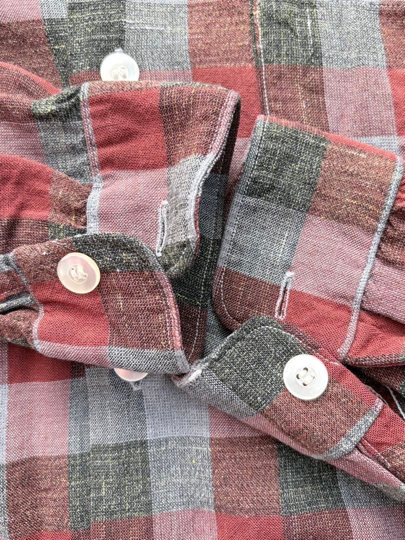 50s 60s コットン (レーヨン混？) チェック ビンテージ 開襟シャツ